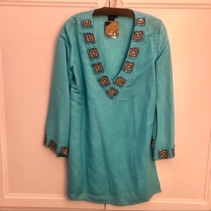 NWT! Inca Turquoise Beaded Linen Tunic, Size S